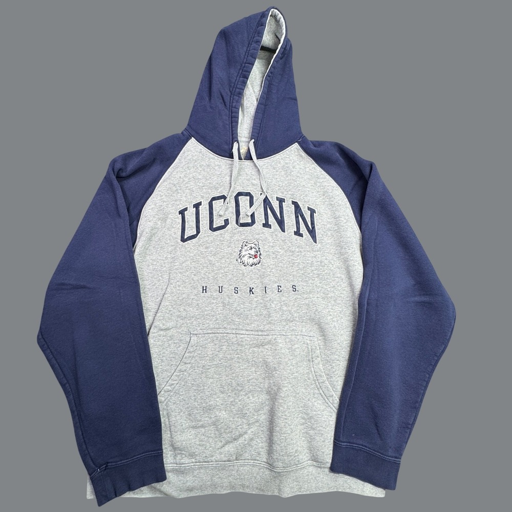 UConn Huskies Pro Player Hoodie Men L Gray Blue College Pockets Embroidered Logo